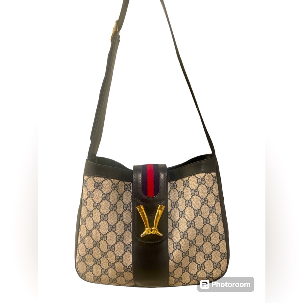 GUCCI OPHIDIA GG Supreme Leather shoulder bag in navy. EUC
